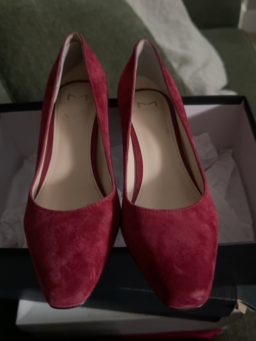 Marc Fisher LTD Varla Dark Red Suede Block Heel Pumps Size 5
